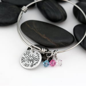 You Are My Sunshine PERSONALIZED Birthstone Expandable Bangle Bracelet | Mom Charm Bracelet - Bangle for Moms - Grandma Bracelet