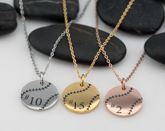 Baseball Or Softball Mom Necklace - Silver • Gold • Rose Gold | Personalized Number Jewelry For Sports Athlete | Team Gift Idea