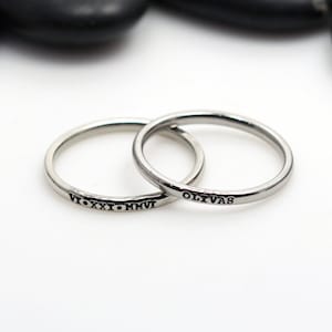 Hand-Stamped Dainty Stackable 2mm Stainless Steel Name Ring - TYPEWRITER FONT