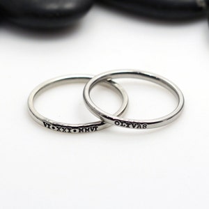 Hand-Stamped Dainty Stackable 2mm Stainless Steel Name Ring TYPEWRITER FONT image 1