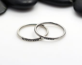 Hand-Stamped Dainty Stackable 2mm Stainless Steel Name Ring - TYPEWRITER FONT