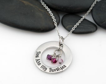 Personalized Custom Mother's Washer Necklace With Birthstones | Mother's Day | Gift for Mom | Gift for Grandma | Nana | You Are My Sunshine