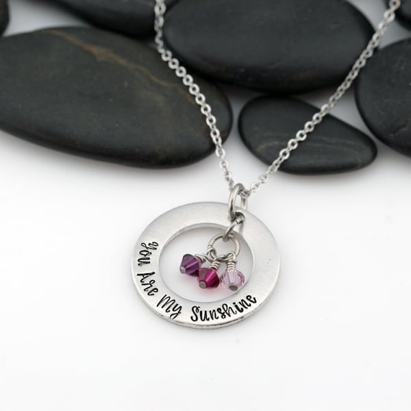 Personalized Custom Mother's Washer Necklace With Birthstones | Mother's Day | Gift for Mom | Gift for Grandma | Nana | You Are My Sunshine