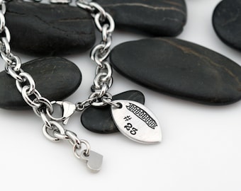 Football Mom Bracelet - SILVER | Personalized Number Jewelry For Sports Athlete | Team Gift Idea
