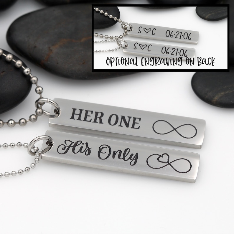 Custom Engraved Couples Necklace Set Many Options to Customize image 1