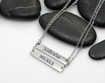 Personalized Bar Necklace | Calligraphy Font | Engraved Custom Name Bar Necklace | Mother's Bar Necklace | Hand Lettering | Gift For Mom Her