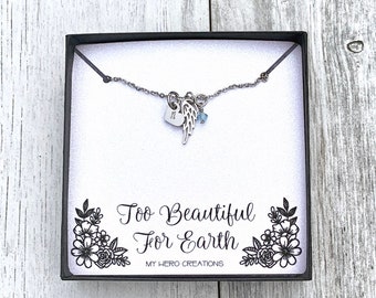 Personalized Memorial Angel Wing Birthstone Necklace | Pregnancy Infant Loss | Miscarriage Support | Dainty Memorial Gift - M5