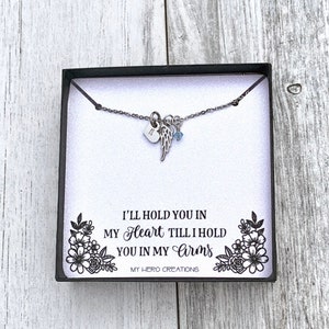 Personalized Memorial Angel Wing Birthstone Necklace | Pregnancy Infant Loss | Miscarriage Support | Dainty Memorial Gift - M2
