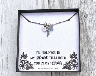 Personalized Memorial Angel Wing Birthstone Necklace | Pregnancy Infant Loss | Miscarriage Support | Dainty Memorial Gift - M2