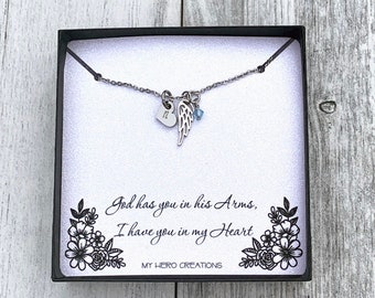 Personalized Memorial Angel Wing Birthstone Necklace | Pregnancy Infant Loss | Miscarriage Support | Dainty Memorial Gift - M7