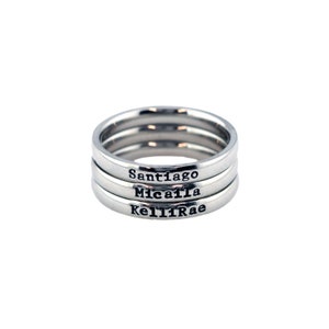 Hand-Stamped Dainty Stackable 3mm Stainless Steel Name Ring - SANTIAGO FONT