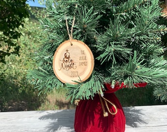 O Holy Night | Personalized Custom Religious Holiday Party Gift | Rustic Wood Slice Christmas Ornament