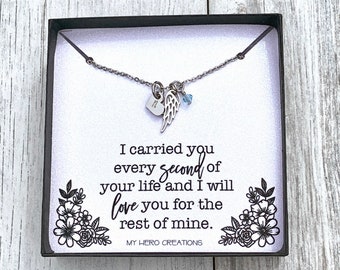 Personalized Memorial Angel Wing Birthstone Necklace | Pregnancy Infant Loss | Miscarriage Support | Dainty Memorial Gift - M12