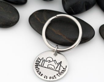 Custom Adventure and Outdoor Lovers Scenery Keychain | Mountain | Camping | Adventure Is Out There