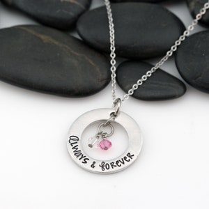 Personalized Custom Name | Mother&#39;s Washer Necklace With Birthstones | Mother&#39;s Day | Gift for Mom | Anniversary Gift | Always & Forever
