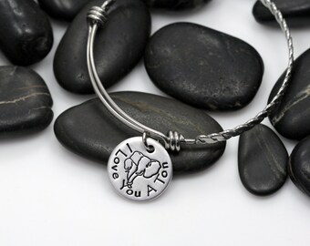 I Love You A Ton | Mama Elephant Expandable Bangle Bracelet | Mom Charm Bracelet - Bangle for Moms - Grandma Bracelet