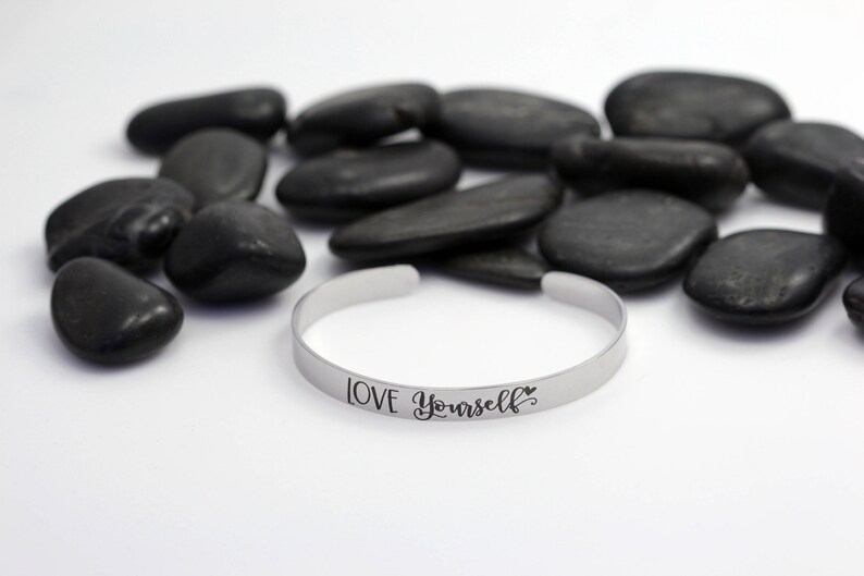 Silver Toned Jewelry Love Yourself Motivational Statement Cuff Bracelet