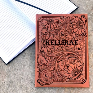 Personalized NAME Western Tooled Leather Style Journal Notebook | Engraved Gift Idea | Custom Self Care Wellness Journal Notebook Diary