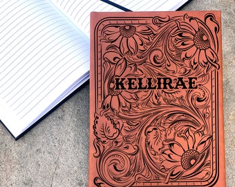 Personalized NAME Western Tooled Leather Style Journal Notebook | Engraved Gift Idea | Custom Self Care Wellness Journal Notebook Diary