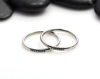 Hand-Stamped Dainty Stackable 2mm Stainless Steel Name Ring - UNICASE FONT