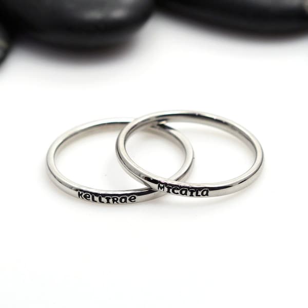 Hand-Stamped Dainty Stackable 2mm Stainless Steel Name Ring - UNICASE FONT