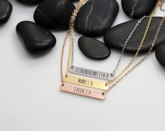 Personalized Religious Bible Verse Bar Necklace | Dainty | Minimalist | Engraved Jewelry