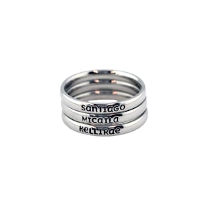 Hand-Stamped Dainty Stackable 3mm Stainless Steel Name Ring - MICAILA FONT