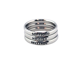 Hand-Stamped Dainty Stackable 3mm Stainless Steel Name Ring - MICAILA FONT