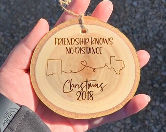 The Heart Knows No Distance - Personalized Custom Wood Ornament