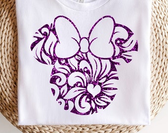T-shirt à repasser floral Minnie scintillant Disney, facile à repasser, thermocollant en vinyle, transfert scintillant