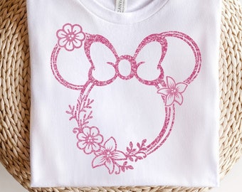 Minnie Floral Glitter T-Shirt Transfer Easy DIY Iron On Minnie Glitter Iron On Glitter Vinyl Transfer