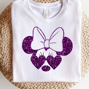 Disney Glitter Minnie Iron on with Bow and Sunglasses T-Shirt Transfer Easy DIY Iron On T-Shirt Glitter Transfer Sparkly Glitter Transfer