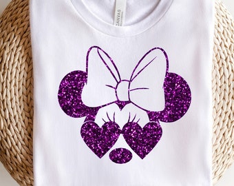 Disney Glitter Minnie Iron on with Bow and Sunglasses T-Shirt Transfer Easy DIY Iron On T-Shirt Glitter Transfer Sparkly Glitter Transfer