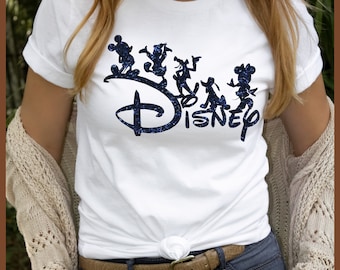 Disney Characters Glitter Iron on T-Shirt Transfer Easy DIY Iron On Glitter Vinyl T-Shirt Glitter Mickey Transfer