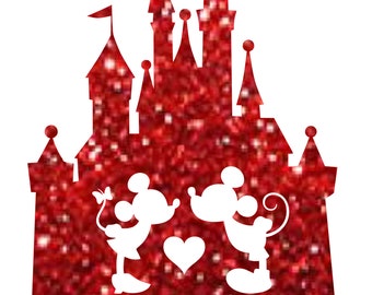 Disney Castle Glitter Mickey y Minnie Disney Love Vinilo Hierro en transferencia de camiseta Transferencia brillante inspirada en Disney Transferencia fácil DIY Disney Calcomanía