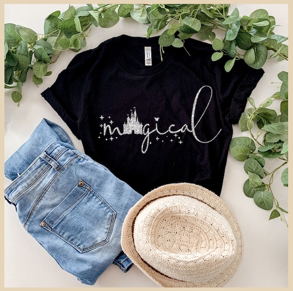Disney Glitter Magical Iron On T-Shirt Transfer Easy DIY Iron On Glitter and Plain Vinyl T-Shirt Transfer Disney Trip Transfer
