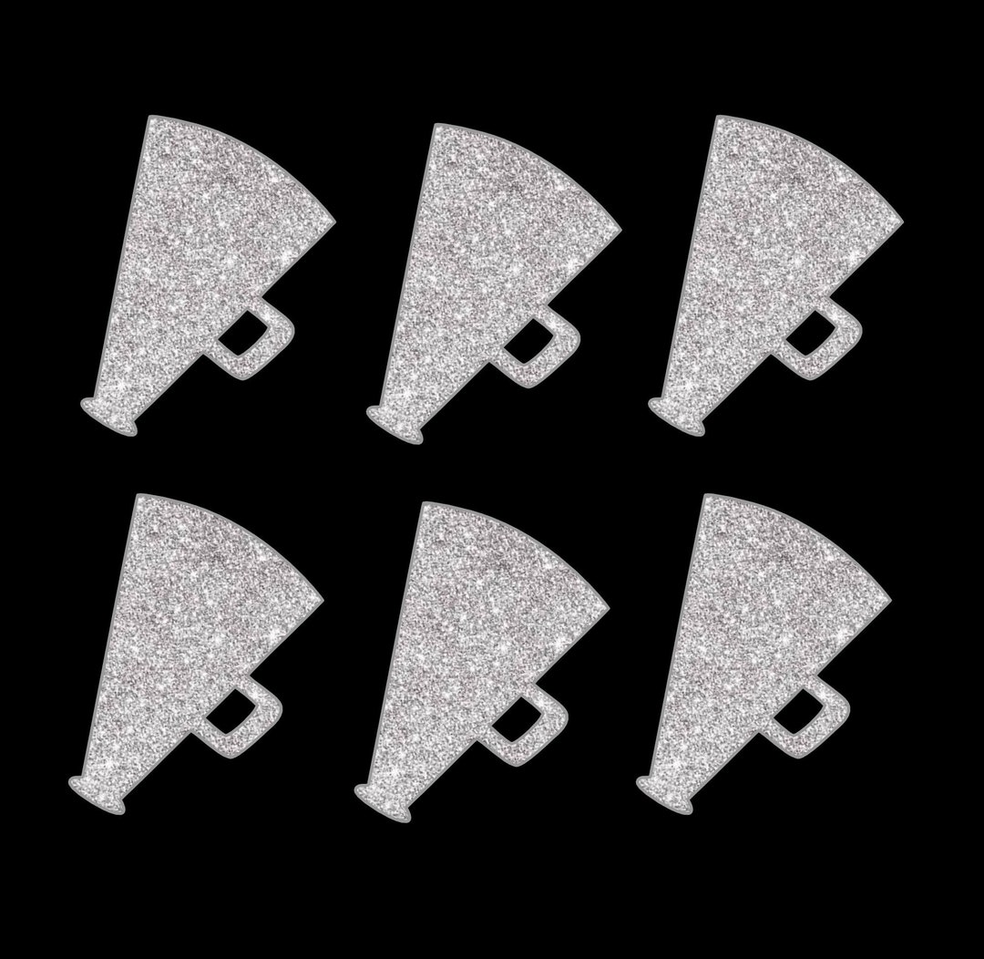 Six Pack of Small Cheer Megaphone Mask Iron On's Back to School Glitter