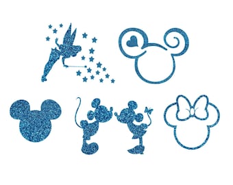 Five Pack of Small Mickey's, Minnie's and a Tink Mask Iron On Disney Inspired Glitter Or Plain Vinyl Transfer DIY Fish Extender Transfers