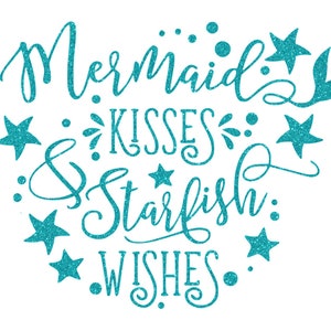 Glitter Vinyl Iron On Mermaid Kisses Glitter Vinyl Iron On T-Shirt Transfer Sparkly Ariel Inspired Transfer Easy DIY Disney Transfer