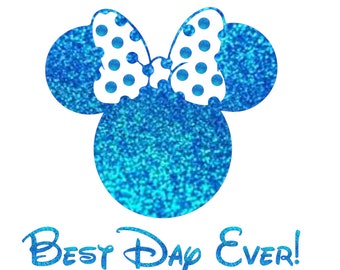 Disney Glitter Minnie Best Day Ever Glitter Vinyl Iron On T-Shirt Transfer Sparkly Disney Inspired Transfer Easy DIY