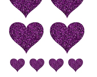 Twelve Pack of Small Hearts Glitter Vinyl Mask Iron On Hearts Transfer Glitter Or Plain Vinyl Transfer Easy DIY Mask Transfers