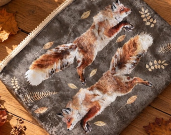 Fox Autumn Leaves Velvet Personalised Makeup Bag