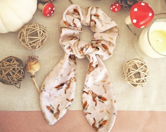 Fox Pink Velvet Scrunchie with Tails