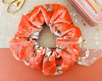 Woodland Squirrel Velvet Scrunchie in Coral