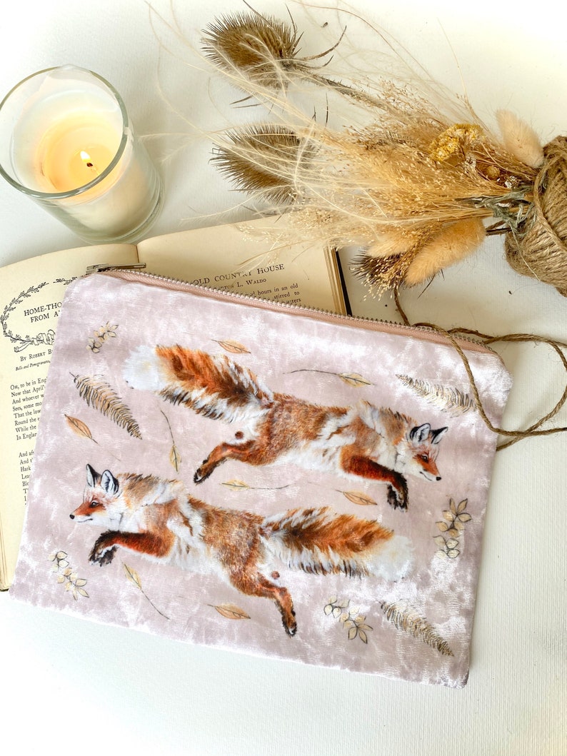 Autumn Fox roze fluwelen cosmetische tas afbeelding 5