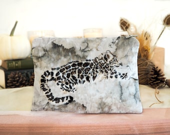 Snow Leopard Velvet Make Up Pouch, Personalised Gift