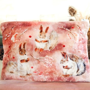 Red Squirrel Woodland Velvet Make Up Bag image 2