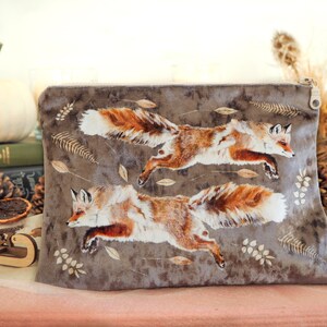 Fox Autumn Leaves Velvet Personalised Makeup Bag image 4