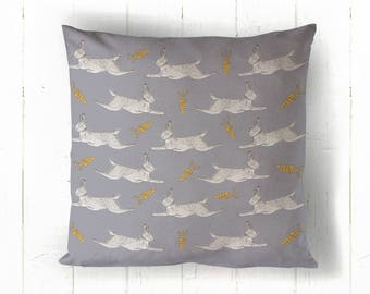 Hare Pattern Grey Cushion, Grey Pillow