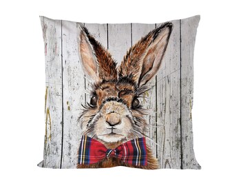 Hare Wood Print Cushion Cover